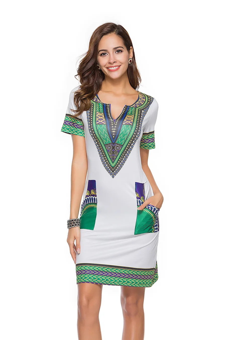 Gladiolus 2019 Summer Dress Women Short Sleeve V Neck Pocket Bodycon Sexy Ethnic Print Women Dress Plus Size 3XL Ladies Dresses (19)