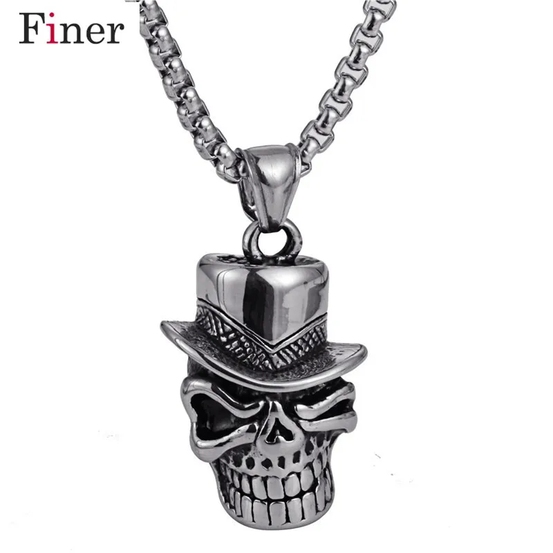 

Gothic Top Hat Skull Pendant Necklace Titanium 316L Steel Necklaces Top Hat Skeleton Gentleman Jewelry Novelty Cool Gift for Men