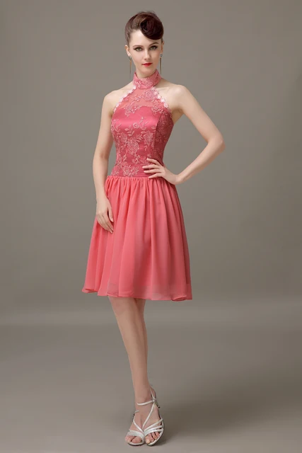 C Halter Lace Knee Length Bridesmaid Dress New Designer C Halter Lace Knee Length Bridesmaid Dress New Designer Up Custom
