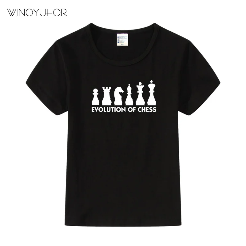 Модные детские футболки с принтом «Эволюция шахмат»; детские летние футболки с короткими рукавами; повседневные топы для мальчиков и девочек; одежда для малышей - Цвет: Black