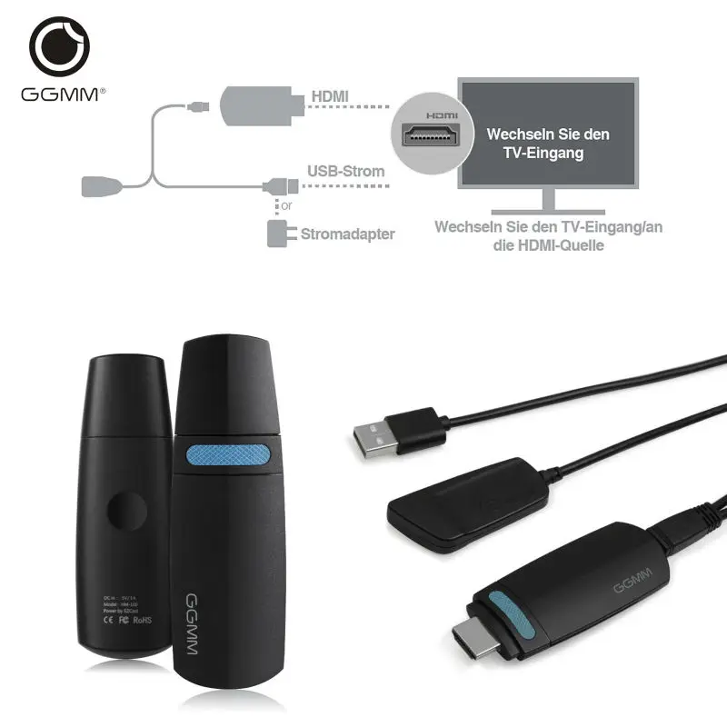 GGMM Miracast Wireless Wifi Dongle HDMI Dongle Portable Digital Mini TV Box Support 5G/2.4G Ezcast AirPlay TV Stick for Youtube 