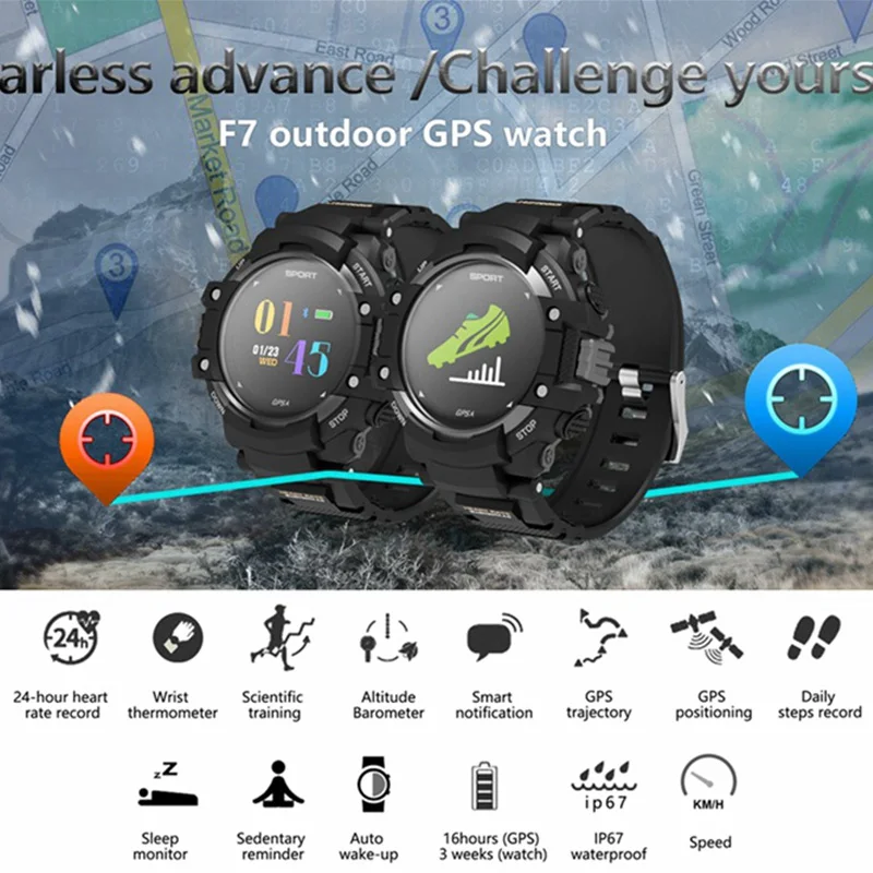 

DTNO.1 No.1 F7 GPS Color OLED Smart Watch Smartwatch Outdoor Tracker Multi Sports Bluetooth Waterproof Heart Rate Men Bracelet
