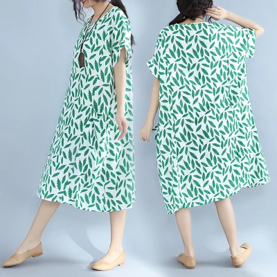 

CHUNLI Large size L XL 2XL 3XL 4XL 2019 Women`s Soft Linen Fit Summer Dress 886