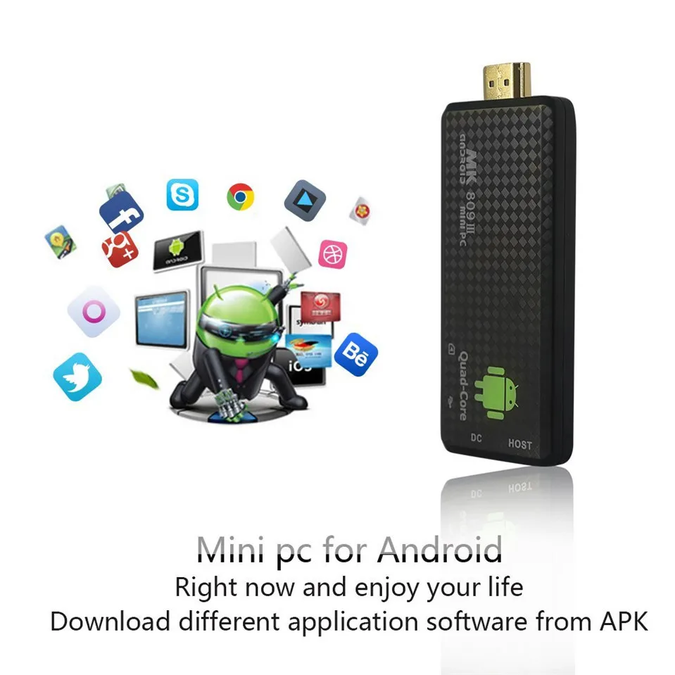 Mini TV Stick DLAN TV Dongle StickAndroid 4.4 PC Quad Core Rockchip RK3188T 2G/8G Wifi TV Media Player MK809III Bluetooth XBMC