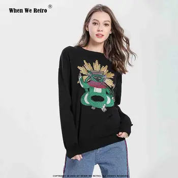 

When We Retro Spring Autumn 2019 Tribal chief gold silk green monkey Cartoon 7095 Loose sweater embroidery Pullovers coat