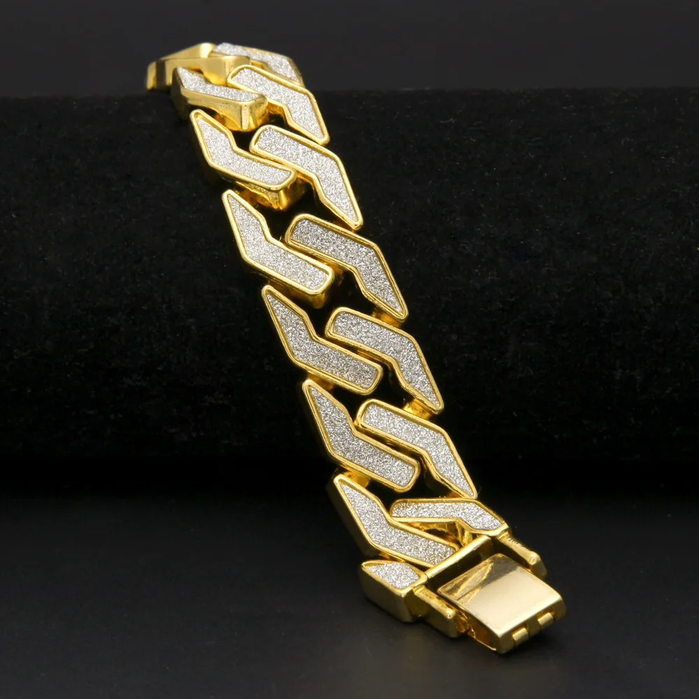 Пескоструйный кандаловый кубинский браслет в стиле хип-хоп, ювелирные изделия золотого и серебряного цвета, покрытый льдом, мужской кубинский браслет-цепочка 8,5"
