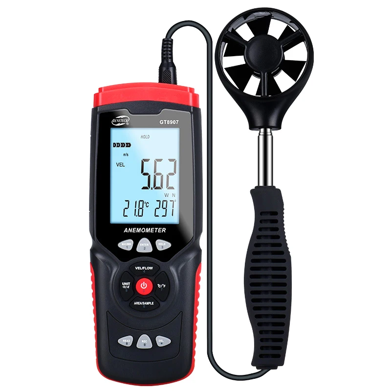 GT8907 приборы для измерения скорости Анемометр ЖК-цифровой Анемометр Датчик Портативный 0,1-45 м/с ветромер измеритель скорости - Цвет: Черный