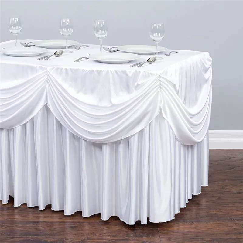 4 фута. Все-в-1 скатерть/плиссированная юбка стол юбка с swag фон для скатерти стол покрытие Свадебный сценический стол плинтус