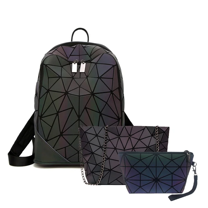 3 шт. набор женский рюкзак голографический светящийся женский рюкзак школьный рюкзак для девочки подростка Конверт Сумка через плечо - Цвет: 3-piece set D