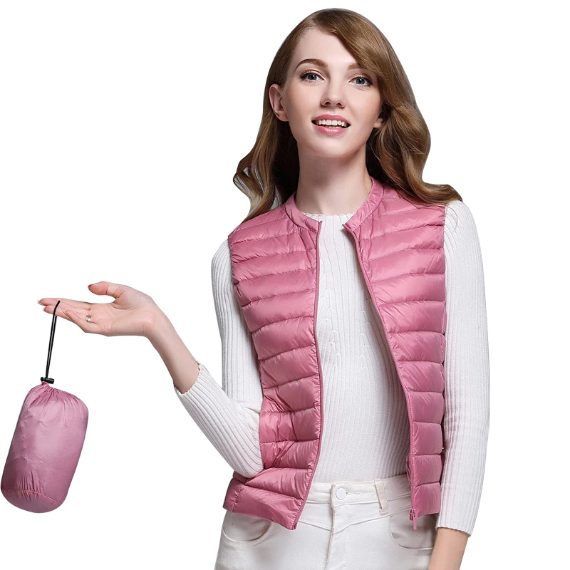

New Autumn Winter Women White Duck Down Vest Female Ultra Light Sleeveless Vest Jacket Warm Down Jacket Plus Size Round Collar