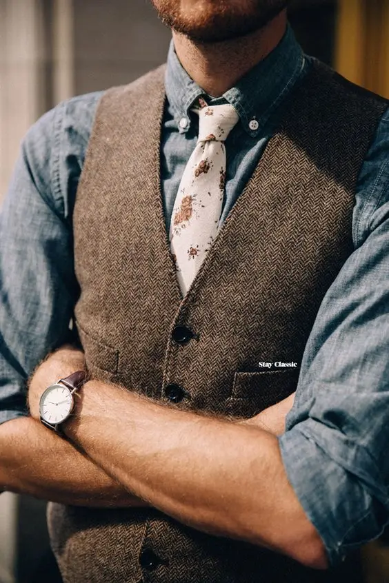 2018 Vintage Brown tweed Vests Wool Donegal custom made