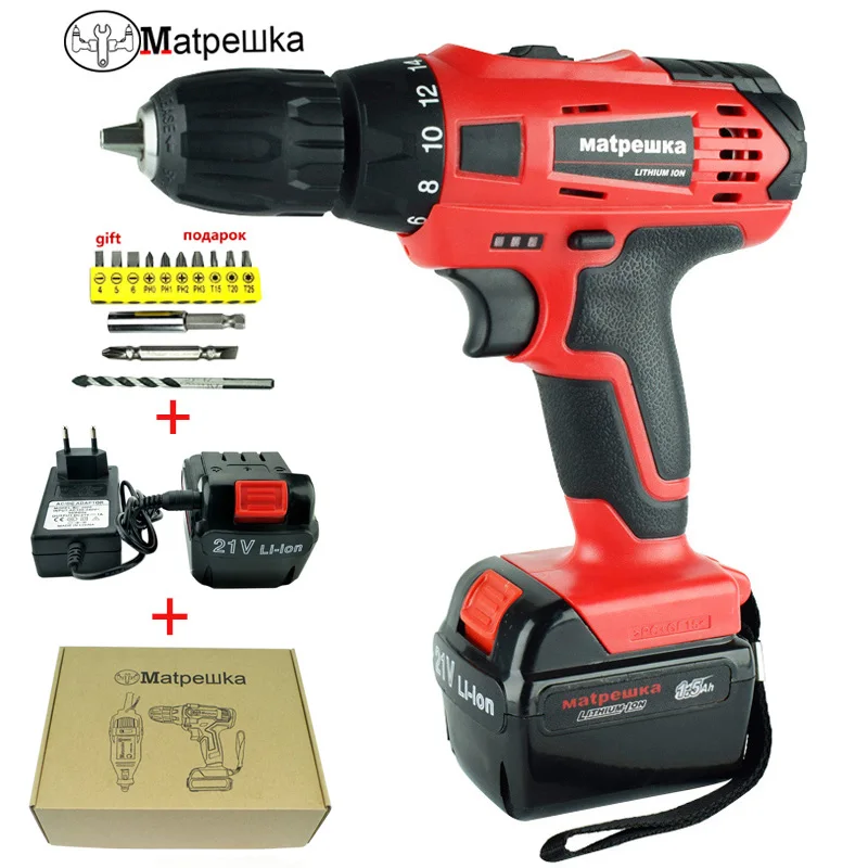

21V electric drill multi-function electric screwdriver home cordless drill 2 battery charging mode power tool +13 gift