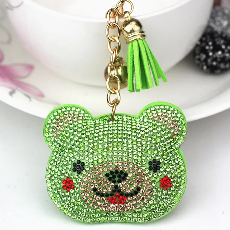 2018 Lovely Bear Head Keychain Female Cute Girl Key Chains Key Covers the Rhine stone Mosaic