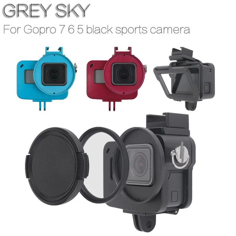

For GoPro Hero 7 6 Metal cage cooling frame aluminum alloy shell Go Pro Hero6 Hero5 Camera protective Housing case + UV filter