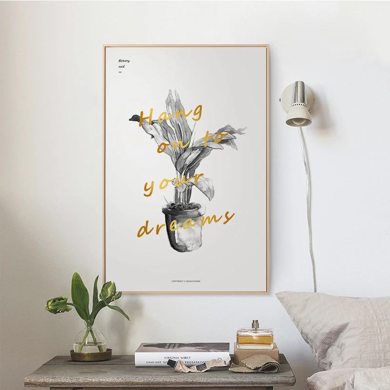 The Combination of Leaves and Letter Cool Stone Concise Artistic Wall Paintings Modern Art Canvas Posters for Home Decorations