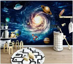 На заказ фото 3d обои простая ручная роспись Космос Вселенная детская комната Домашний Декор 3d настенные фрески обои для стен 3 d