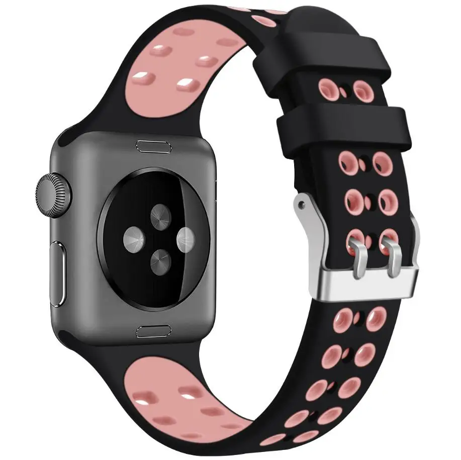 KINGBEIKE Soft Sport Silicone Watch band For Apple Watchband 38mm/42mm 40mm/44mm iWatch Band Series 1/2/3/4 Wrist Bracelet Strap