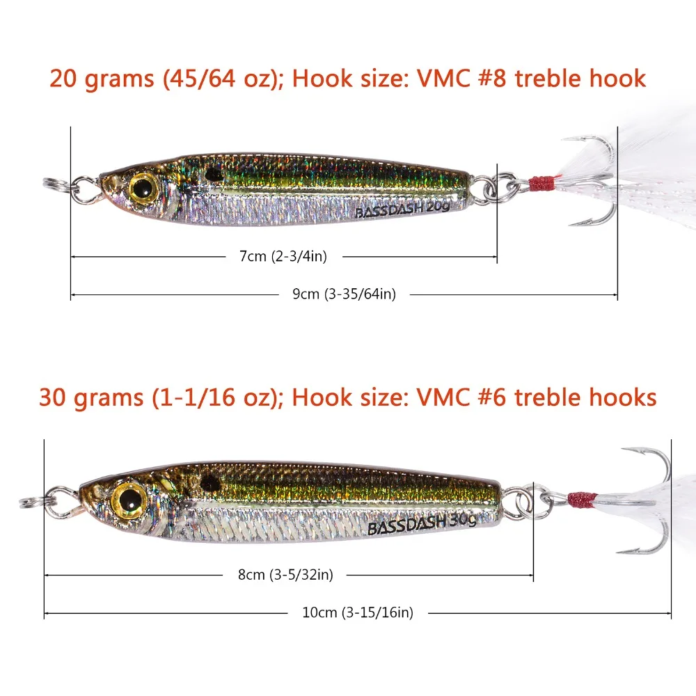 Рыболовные приманки Bassdash GUNGNIR с крючками VMC 20/30 г, для соленой пресной воды, упаковка из 5