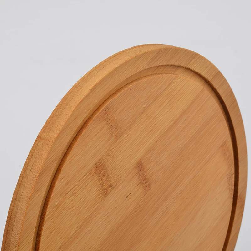 1Pc Bamboo Pizza Serving Tray Round Pizza Cutting Board with Handle Bread Fruits Platter Steak Sushi Tray Kitchen Baking Tools