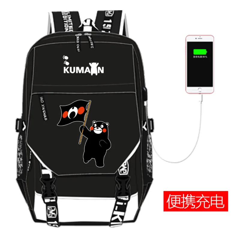 T Японский талисман KUMAMON рюкзак с принтом Kawaii женские школьные сумки usb зарядка Рюкзак для ноутбука Mochila Feminina дорожные сумки - Цвет: T