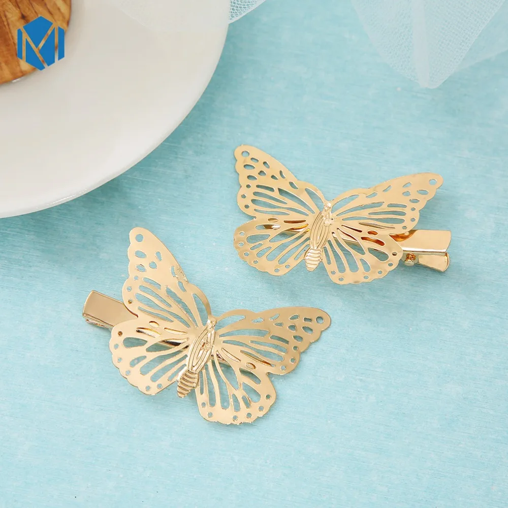 M MISM 1 Pair Cute Hair Clips For Baby Girls Party Golden Butterflies Hair Pins Metal Barrettes Headwear For Hair Accessories