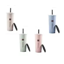 Пшеничная чашка, корейский стиль, инновационная Однослойная чашка с соломинкой, чашка для питьевой воды для взрослых и студентов, двойная крышка, пластиковая Удобная кружка