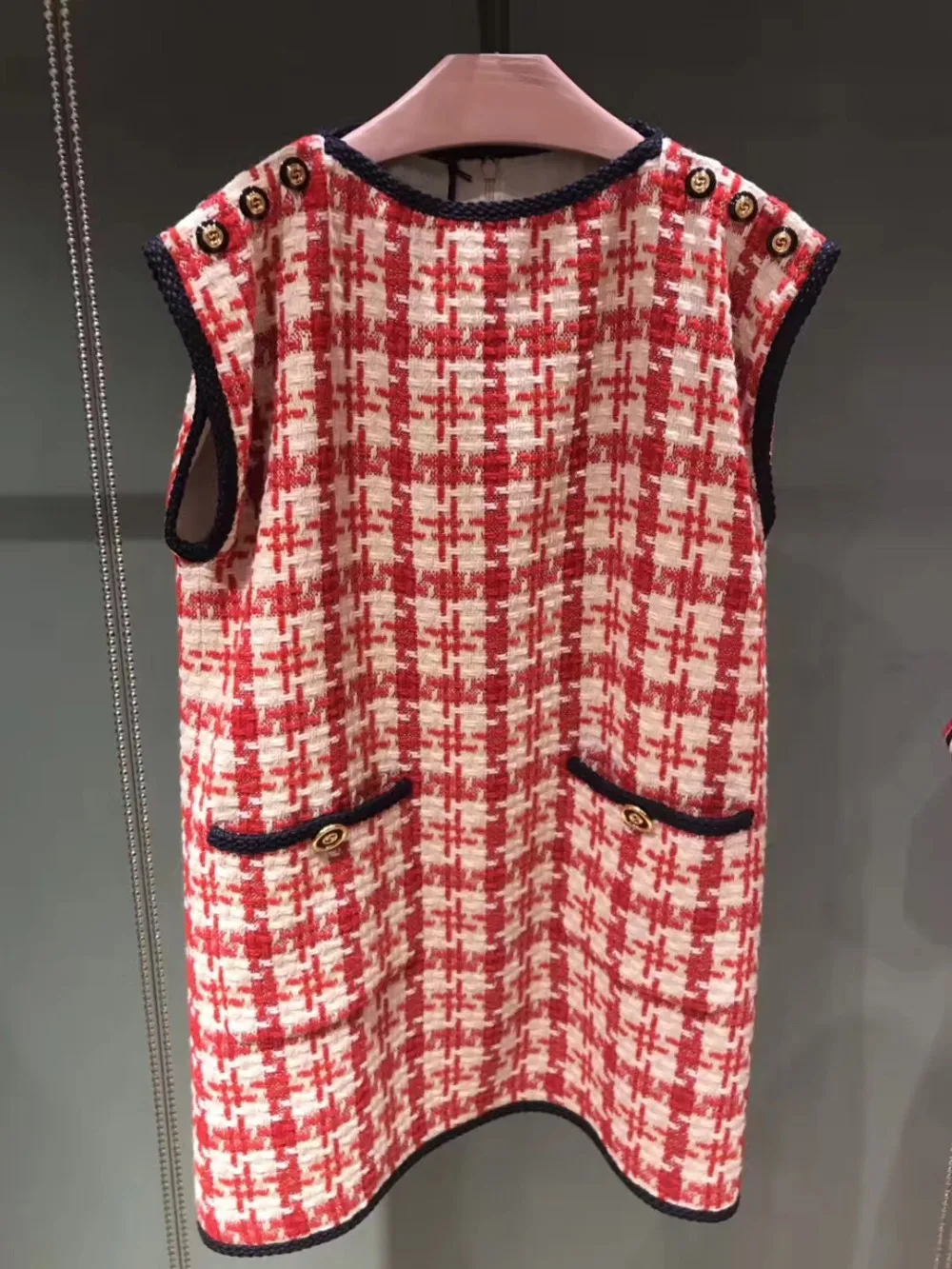

High quality lady's elegant tweed dress Brand new design spring autumn plaid sleeves dress A253