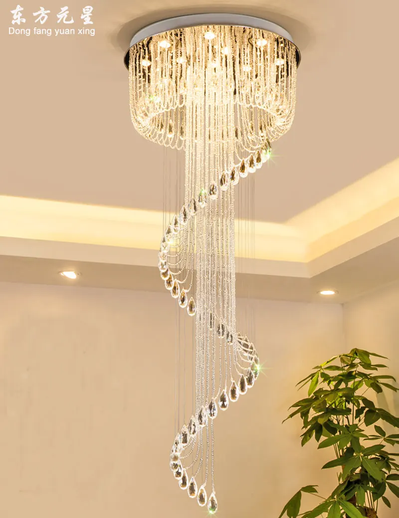 crystal chandelier led lamp stairway light large round hall hanging