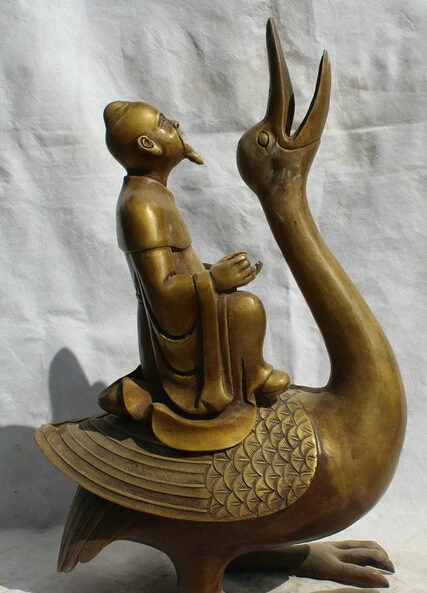 

JP S0524 20" Chinese Dynasty palace Copper geezer ride duck Statue Incense Burner Censer (B0413)