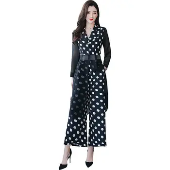 

New Spring Autumn Women Two Piece Set Outfits Female Long Coat And Wide Leg Pant Suits Ladies Casual Plus Size 3XL Slim Sets F91