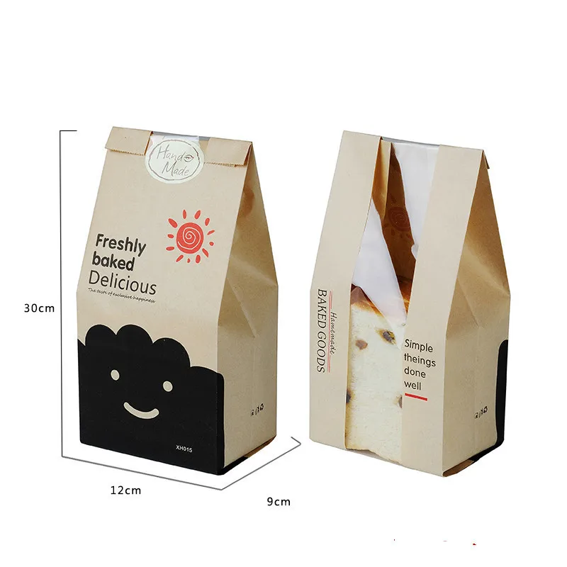 

100 шт 30x12x9 см мешок для хлеба с окном крафт-мешок бумажная пищевая упаковка для школы белый выпечки тост мешки для хлебобулочных изделий стикер