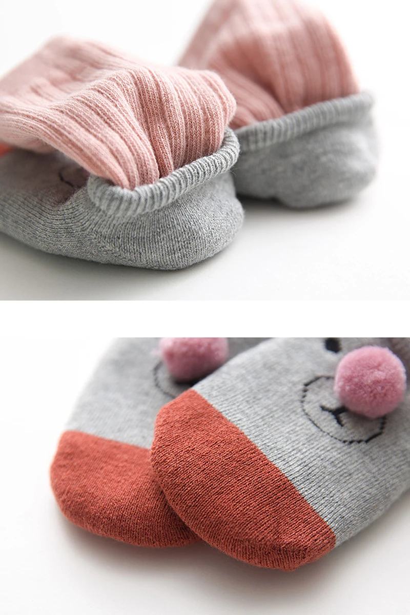 Lovely Bear Baby Socks Two-Piece Infant Boys Girls Socks Anti Slip Winter Warm Legs Cotton Blended Elastic Socks Comfortable Ins Style (1)