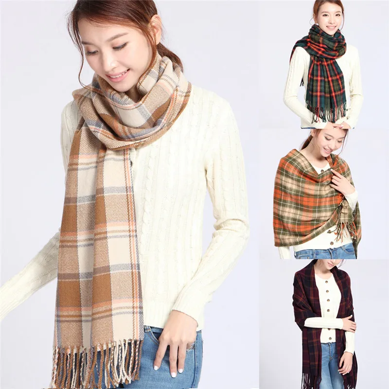  Women Fashion Long Shawl Big Grid Winter Warm Plaid Lattice Large women's scarves handkerchief hija