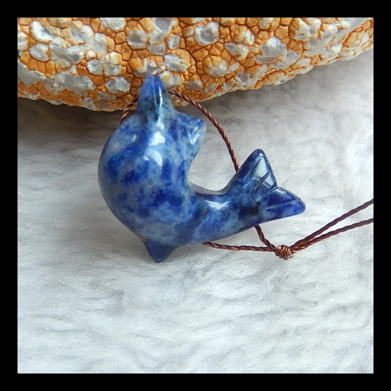 

Wholesale 1Pcs Natural Stone African Sodalite carved animal dolphin Side Drilled Necklace Pendant 27x20x11mm 5g