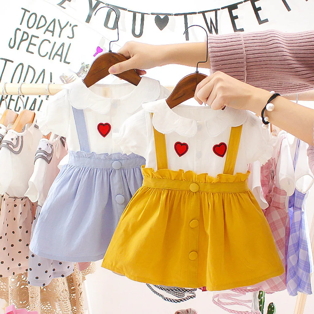Комплект одежды для новорожденных девочек с короткими рукавами и надписью «Love», Новорожденные малыши Дети, одежда для малышей платье принцессы с оборками и принтом