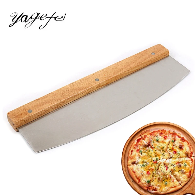 Pizza Cutter Stainless Steel Wood Handle Pizza Cutter Cake Bread Round Knife Cutter Pizza Baking Tools