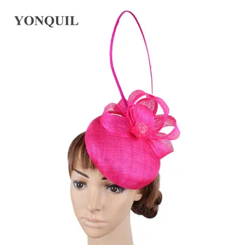 

Hot pink race derby 4-layer sinamay hat bride wedding fascinators headband show race hair accessories for ladies party chapeau