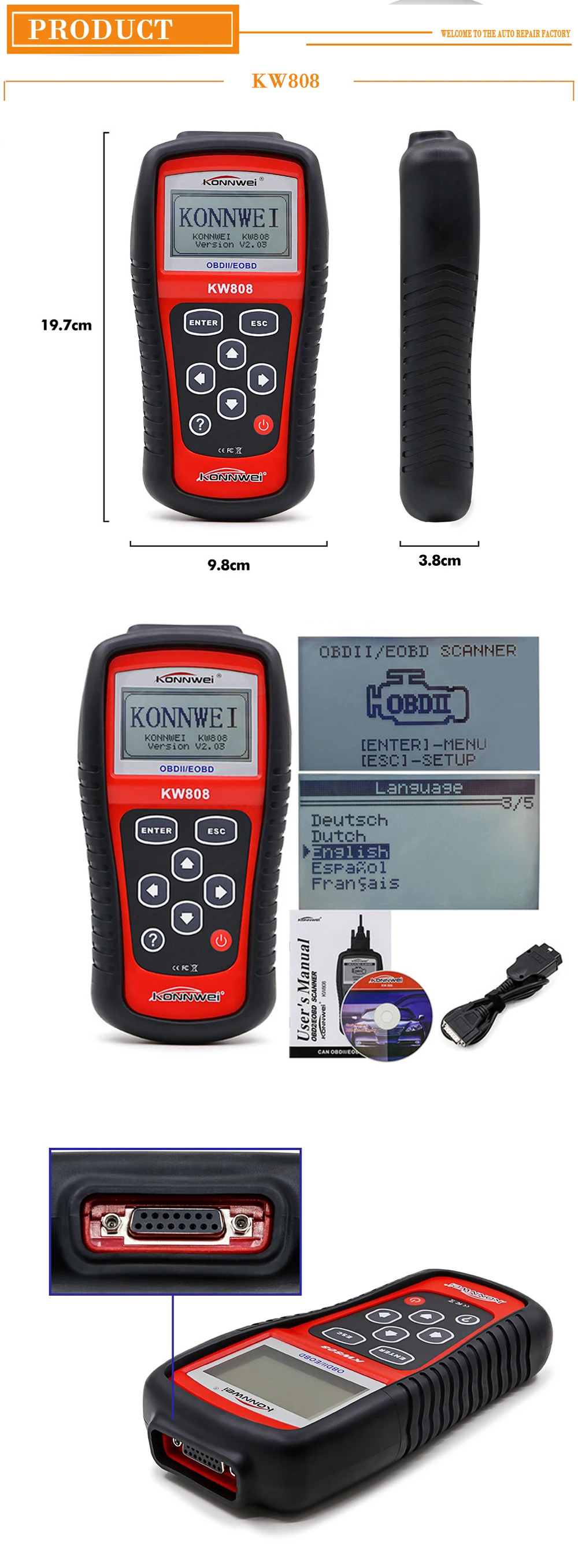 KW850 obd2 код читателя сканер obdii Авто диагностический сканер автоматическая проверка инструменту диагностики стереть ошибки