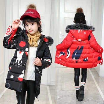 

girls winter parkas 4-13 years old children's down jacket hooded Big Fur collar Winter must-have Cartoon ghost long coat warm