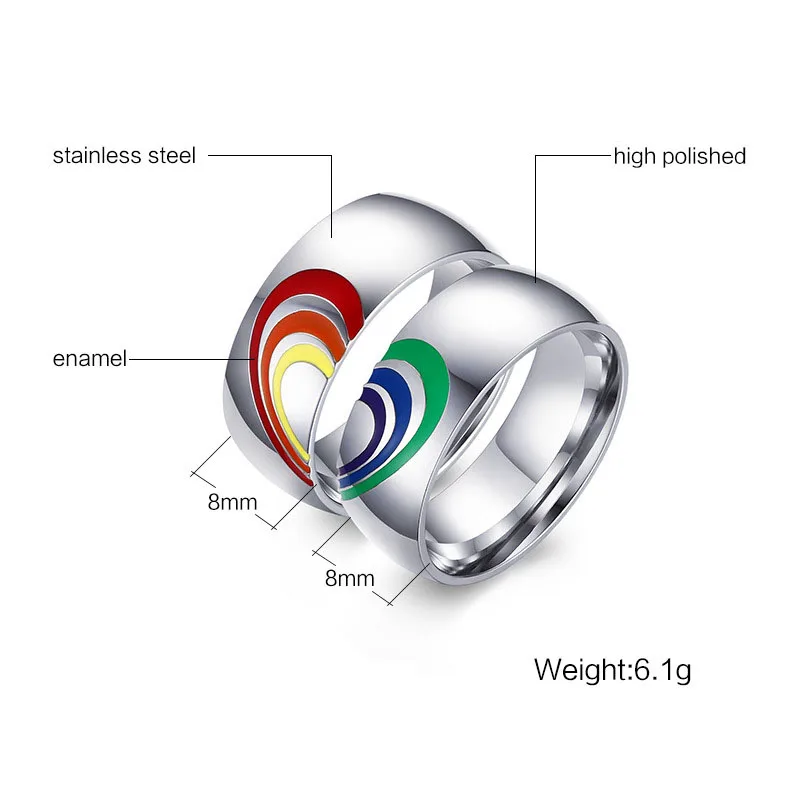 Простое серебряное кольцо для влюбленных, нержавеющая сталь, цвет радуги, эмаль, сшитое сердце, кольца для мужчин и женщин, свадебные ювелирные изделия, Bague