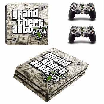 

new Grand Theft Auto V and money US dollar Decal Skin Sticker For Sony Playstation 4 PS4 Pro promotion Console +2Pcs Controller