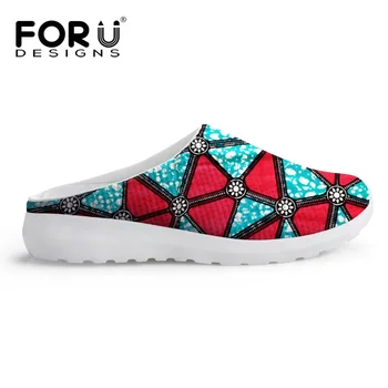 

FORUDESIGNS African Style Printed 2019 Women's Summer Flat Shoes Sandals Breathable Air Mesh Beach Shoes Casual Slippers Light