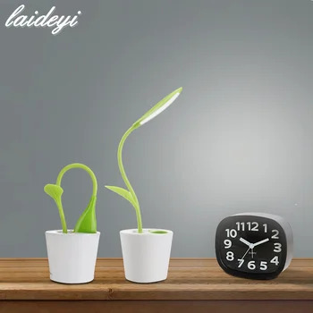 

LAIDEYI 3 Level Dimmable USB Desk Lamp Cute Sapling Pen Container Design LED Table Lamp Flexible Adjustable Reading Led Lamp