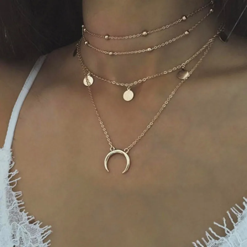 

New Women Girls Necklaces Pendants 4 Multi Layer Necklace Tassel Charm Necklace For Girls Gift Fashion Neck Accessories