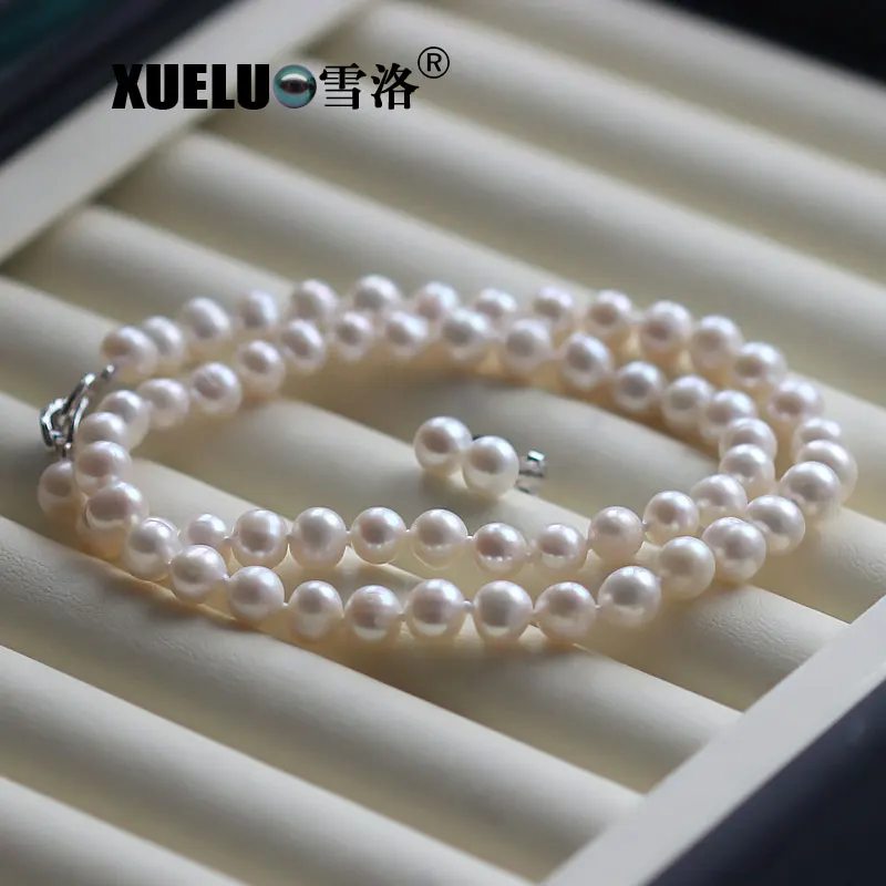XUELUO 7-8mm Classic Natural Round Freshwater Pearl Necklace / Earrings Sets Normal Quality Jewelery | Украшения и аксессуары