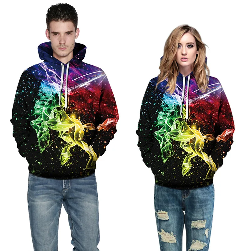 

RUNNING CHICK Star Digital Print long-sleeved hooded couple clothing women street baseball suit Wholesale