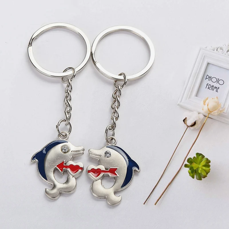 1Pair Couple Keychain Dolphin Key Ring Lovers Love Key Chain Souvenirs