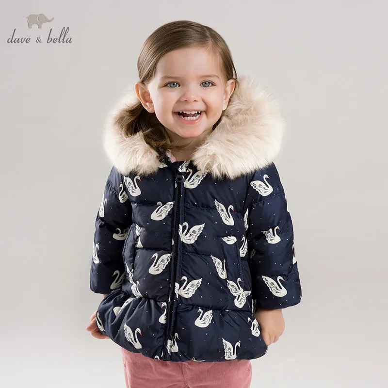 

DBM8906 dave bella baby girls jacket children long sleeve outerwear fashion swan coat