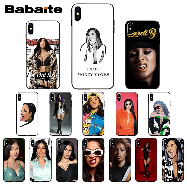 Модный Nova Cardi B язык тонкий черный мягкий чехол для телефона iPhone 6S 6plus 7 7plus 8Plus X Xs MAX 5