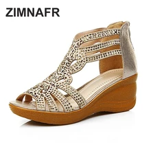 ZIMNAFR MARKE 2017 sommer weibliche sandelholze echtes leder fischmaul sandalen rindsleder hohl diamant komfortable weibliche sandelholze